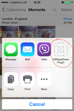 your AIR app in the iOS 8 Share Menu